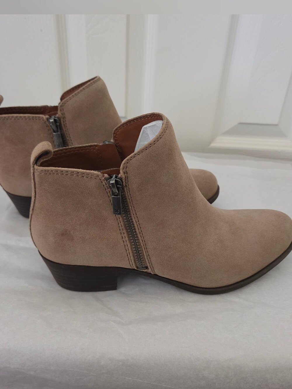 Lucky Brand Taupe Suede Ankle Booties with Side Zippers